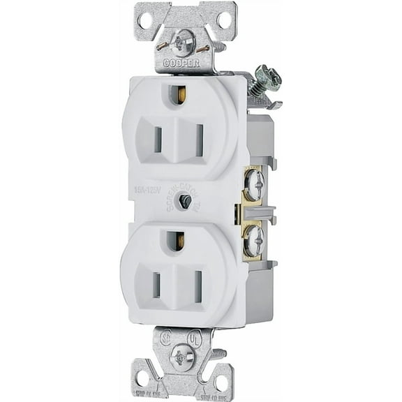 Cooper Wiring 827W-BOX 3-Wire Duplex Receptacles, 15 Amp, White