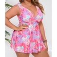 thumbnail image 5 of Womens Plus Size Bathing Suit V Neck Tank Tops High Waist Trunks Stretchy Modest 2 Piece Swim Sets (XL, Pink), 5 of 8