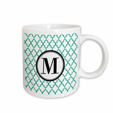 

3dRose Mint green pattern monogram initial M - Ceramic Mug 15-ounce