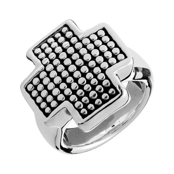 Silverly Men's Women's 925 Sterling Silver Large Wide Chunky Dotted Texture Greek Cross Ring