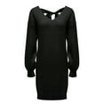 thumbnail image 4 of MaFYtyTPR Women's Kintted Dresses Fashion Solid Color Loose V-neck Bow Long Sleeved Versatile Pullover Woolen Dress Black L, 4 of 5