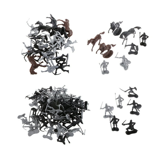 88 pcs / set Miniatura Juguete de Color Pta Negro Medievales Figuras con Caballos Sunnimix Juguete de soldado de simulación