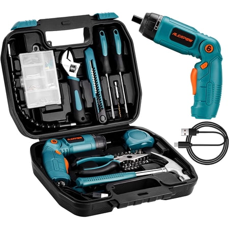 QHTER124PCS 4V Cordless Screwdriver Tool Kit Set 6+1 Torque Setting Adjustable 3 Position 4Nm Electric Screwdriver Flexible Shaft Hand Tool Kit for Home with Storage Toolbox