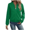 thumbnail image 2 of Womens Casual Jacket Fashion Zip Up Long Sleeve Jackets Loose Ribbed Cuffs and Hem Outwear with Pockets Green S, 2 of 7