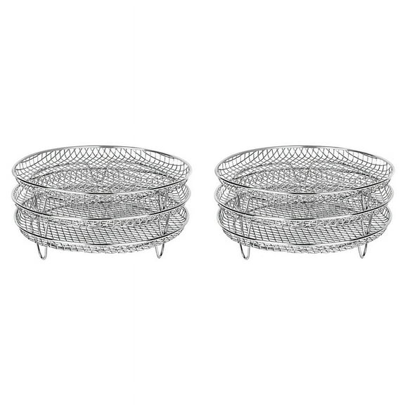 2pcs 8-Inch 3-Layers Air Fryer Rack Stackable Grid Grilling Rack Stainless Steel Round Rack for Home Kitchen Oven Cooker