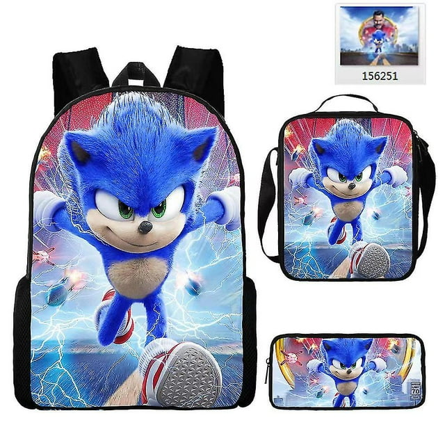 Sonic Primary School School Bag Three-piece Set Anime Cartoon Backpack Shoulder Bag Pencil Case High Quality Ultra-high Quality Advanced Customization