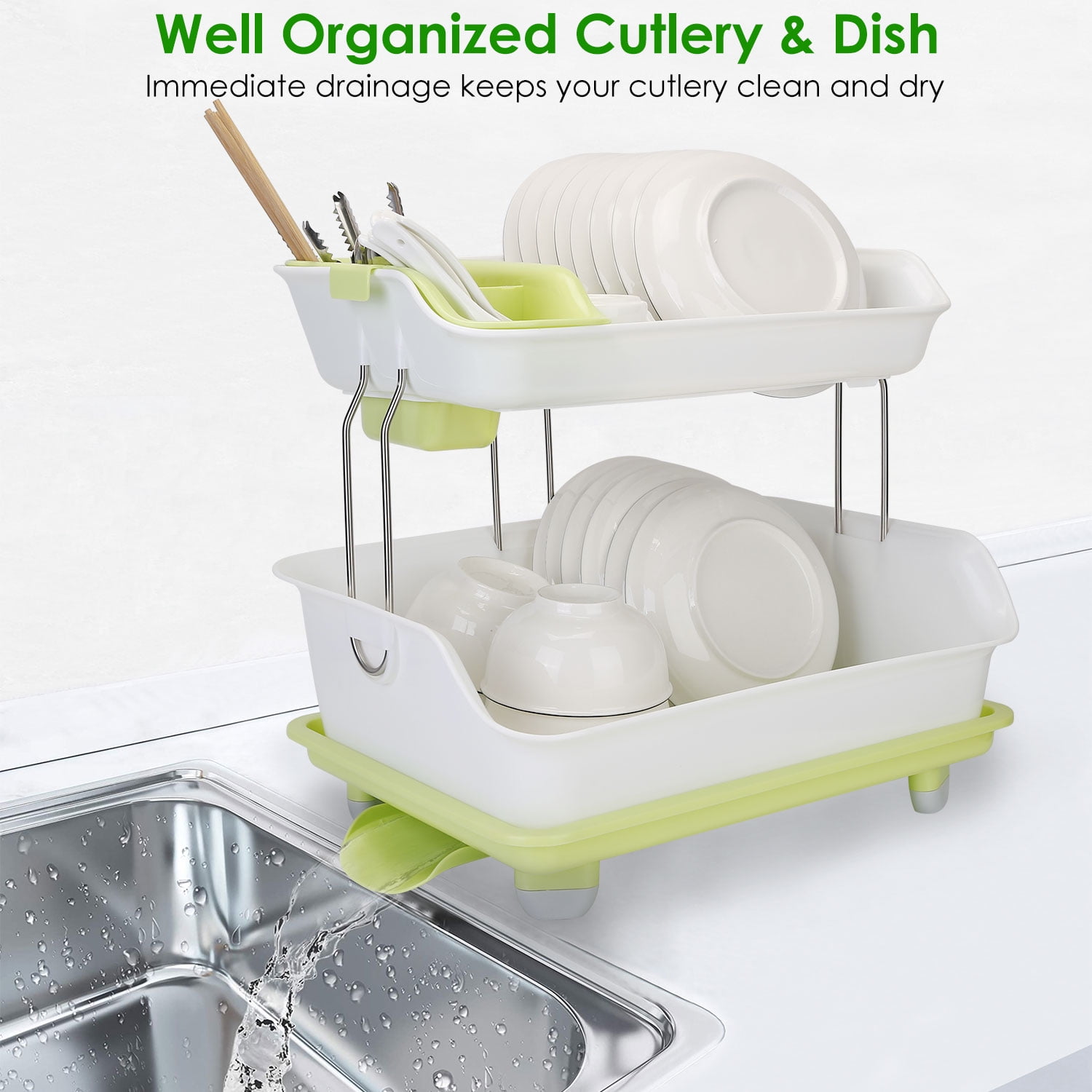 TeqHome 2 Tier Dish Drying Rack Kitchen Dish Drying Rack Dish Drainer Kitchen Bowl Dish Organizer