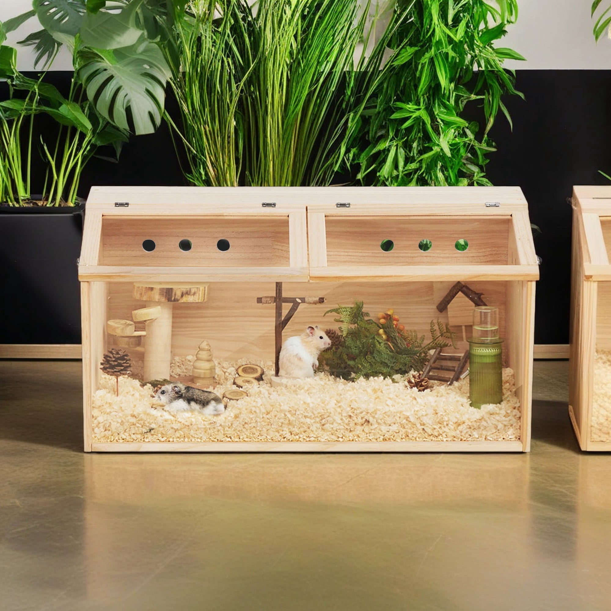 Pefilos 31" Wood Hamster Cage for Indoor, Acrylic Hutch for Dwarf Hamster, Guinea Pig, Chinchilla, Beige