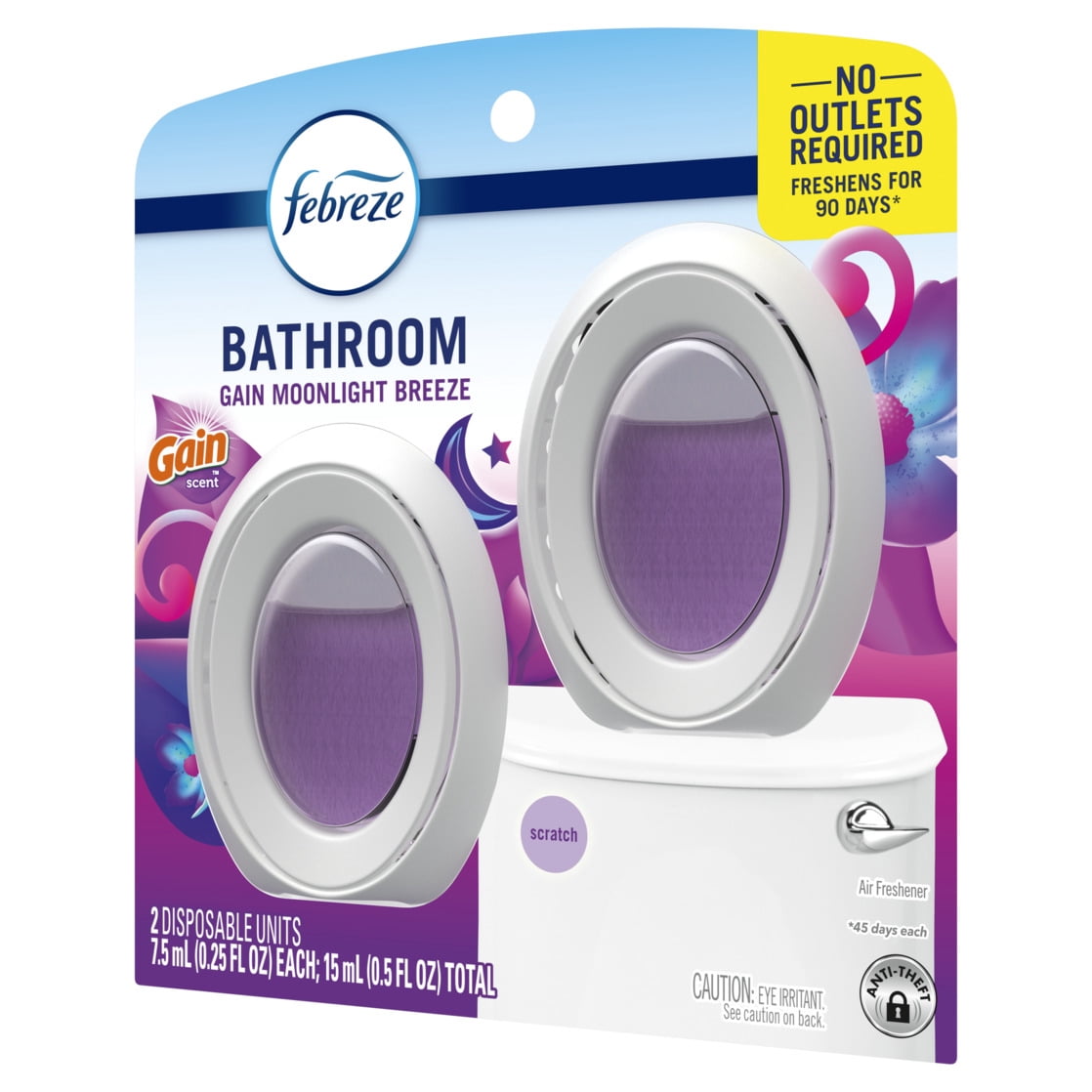 (3 pack) Febreze Bathroom Air Freshener, Gain Moonlight Breeze Scent, 2 Count, Odor-Fighting