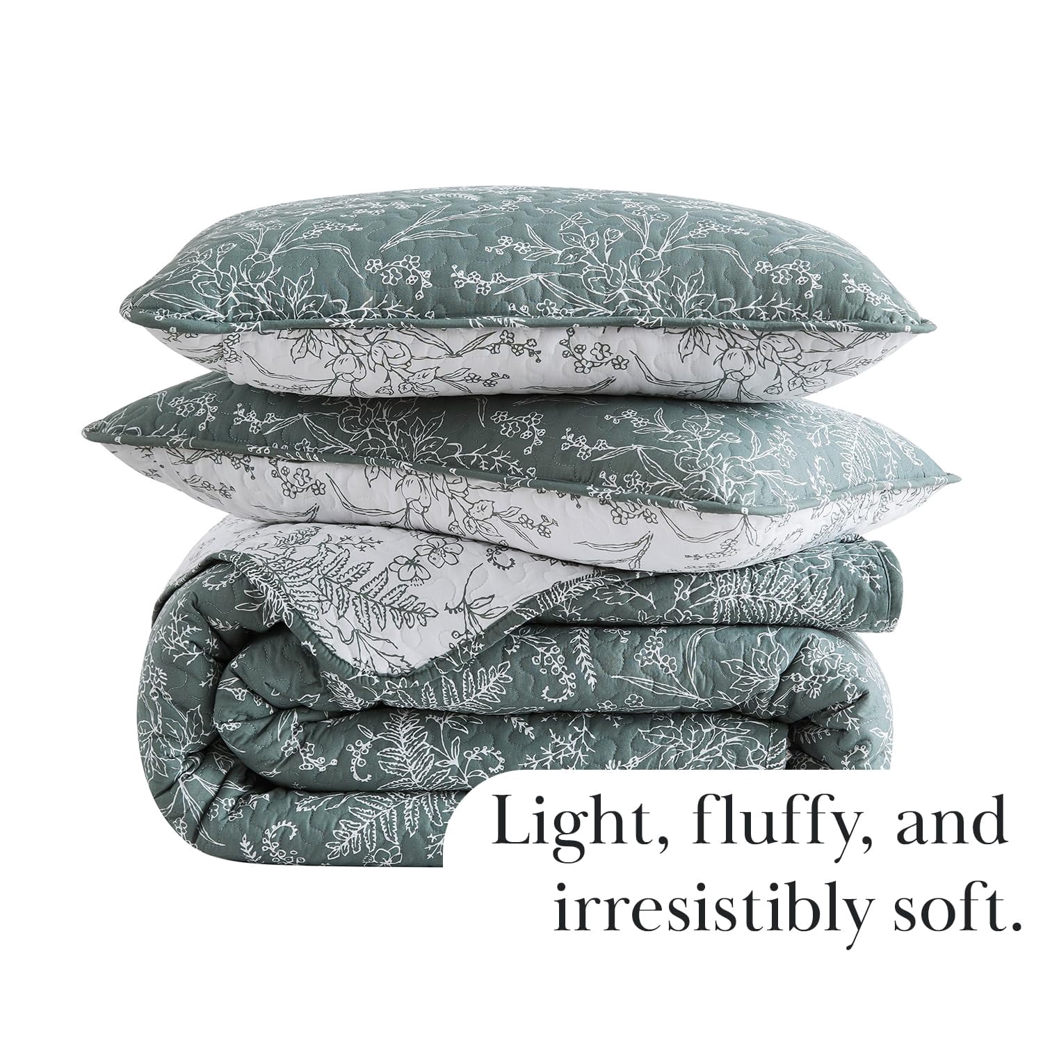 Elegant and Chic Lightweight Reversible Winter Brush Floral Patterned Quilt Set by Southshore Fine Linens