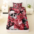 thumbnail image 3 of Castle Fairy Dark Floral Skull Print Twin Sheets 3pcs,Red Rose Pansy Bedding,Scarlet Gray Black,1 Fitted Sheet,1 Flat Sheet and 1 Pillowcase, 3 of 6