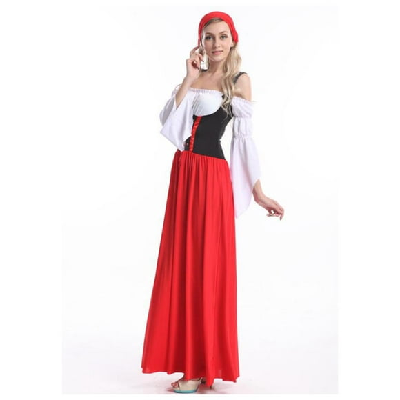 Disfraz de Oktoberfest Yotijar Sirvienta de cerveza medieval rojo largo