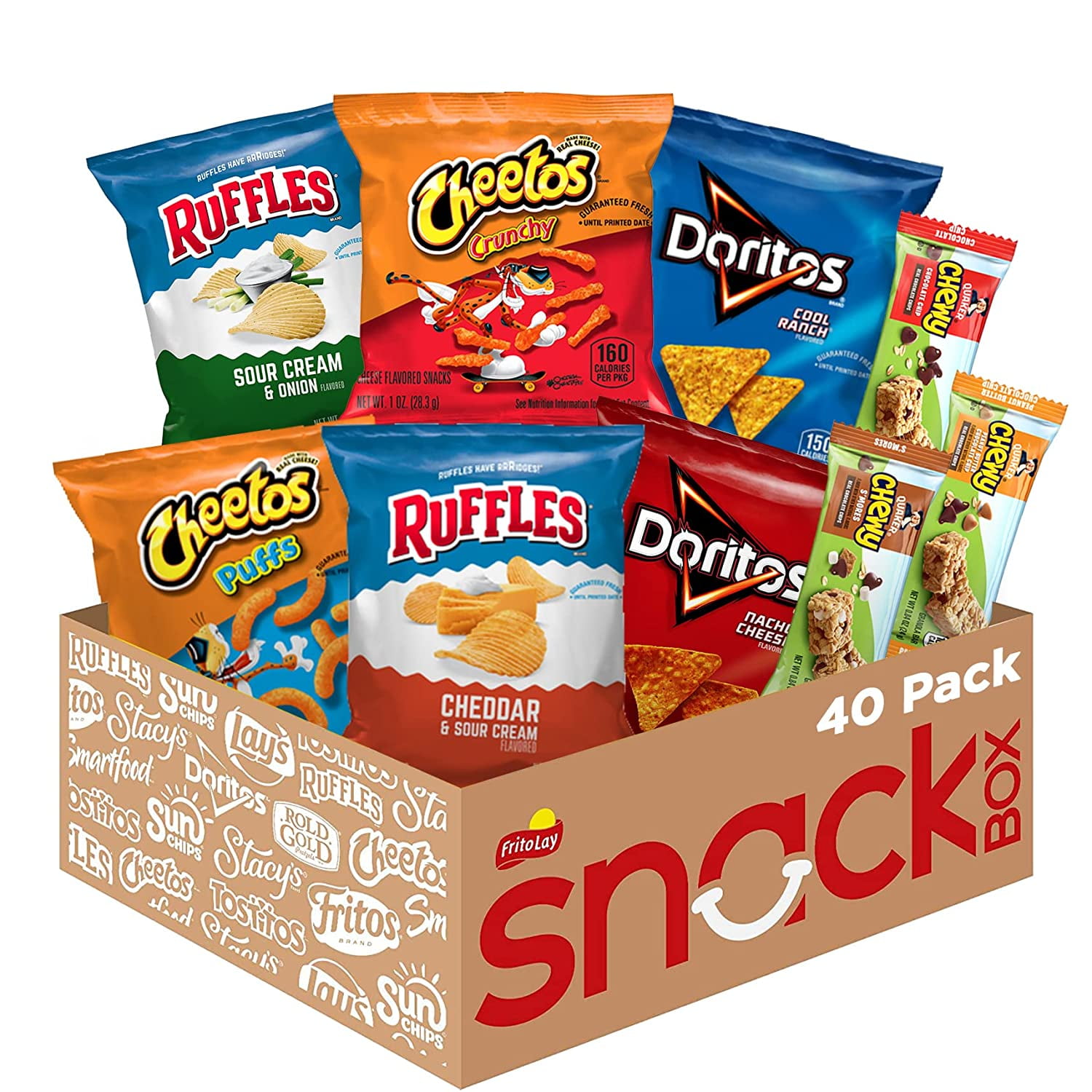 Frito-Lay Chips and Quaker Chewy Granola Bars Variety Pack, Single Serve Portions, (40 Pack) (Assortment May Vary)