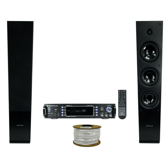 Rockville RPA60BT 1000w Bluetooth Stereo Home Receiver (2) Black Tower Speakers