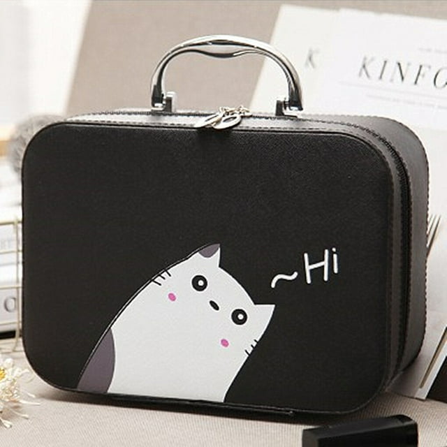 Multifunctional Cartoon Portable Travel High case PU cosmetic Capacity Double Layer Makeup Cosmetics Case Box