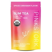 Pink Stork Slim Tea: Organic Hibiscus Green Tea for Energy and Digestion, Metabolism Support, 30 Cups