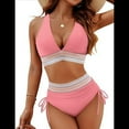 thumbnail image 1 of Bikini de 2 Piezas para Mujer, Traje de Baño de Cintura Alta con Cuello Halter, Adelgazante, Rosa, Talla L, 1 of 7