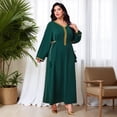 thumbnail image 3 of AURA Women Plus Size V Neck Elegant Maxi Dress Long Sleeve Waist Tie Modest Formal Dress, 3 of 8