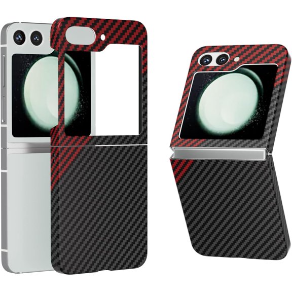 Aramid Fiber Case for Samsung Galaxy Z Flip 6 Case Aramid Fiber Thin Fit Slim Minimalist 6 FT Military Grade Drop Protection Case with Wireless Charging, Black&Red