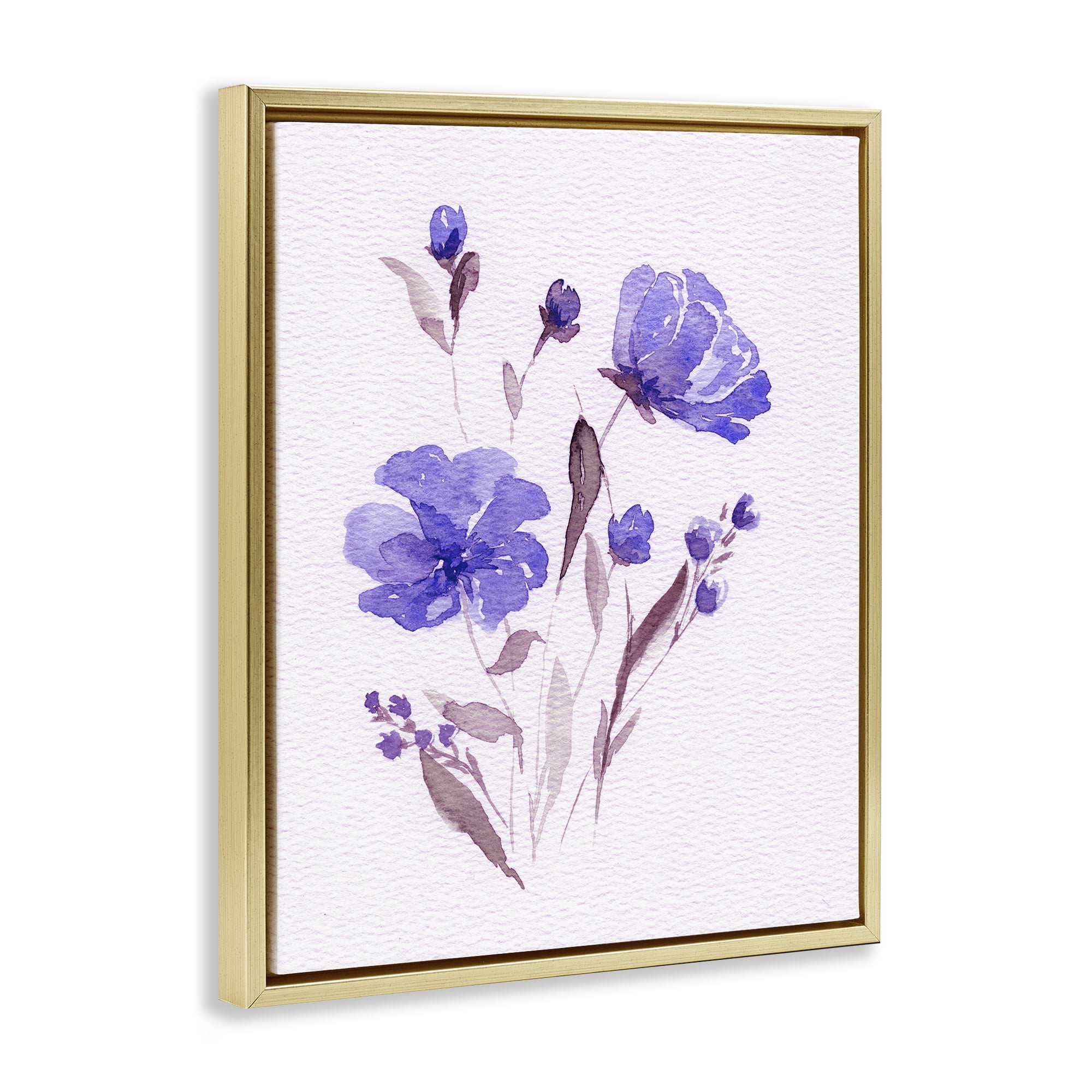 Stupell Industries Watercolor Purple Flowers Gold Framed Floater Canvas Wall Art, design by Leah Noel Art