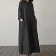thumbnail image 3 of Women Cotton Linen Maxi Dress 3/4 Sleeve Crewneck Slit Shift Dresses Plus Size Casual Fall Trendy Oversized Tshirt Dress, 3 of 7