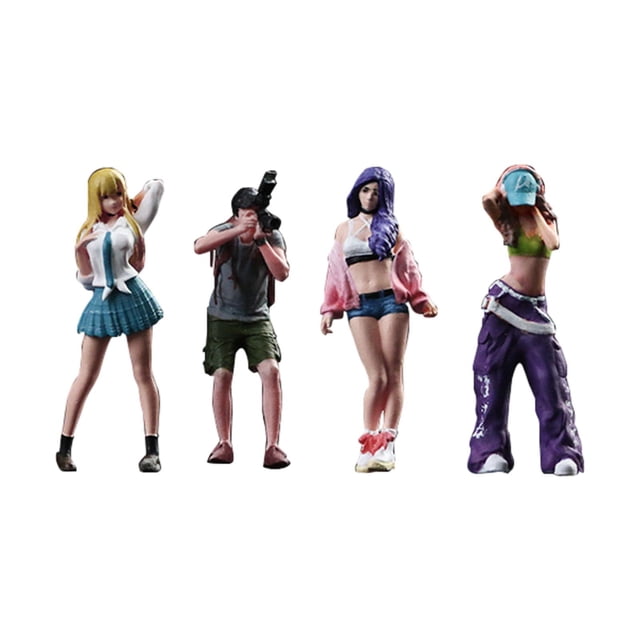 ZLight 4Pcs 1:64 Scale Girl Figure Realistic Layout Decoration Collections Dioramas