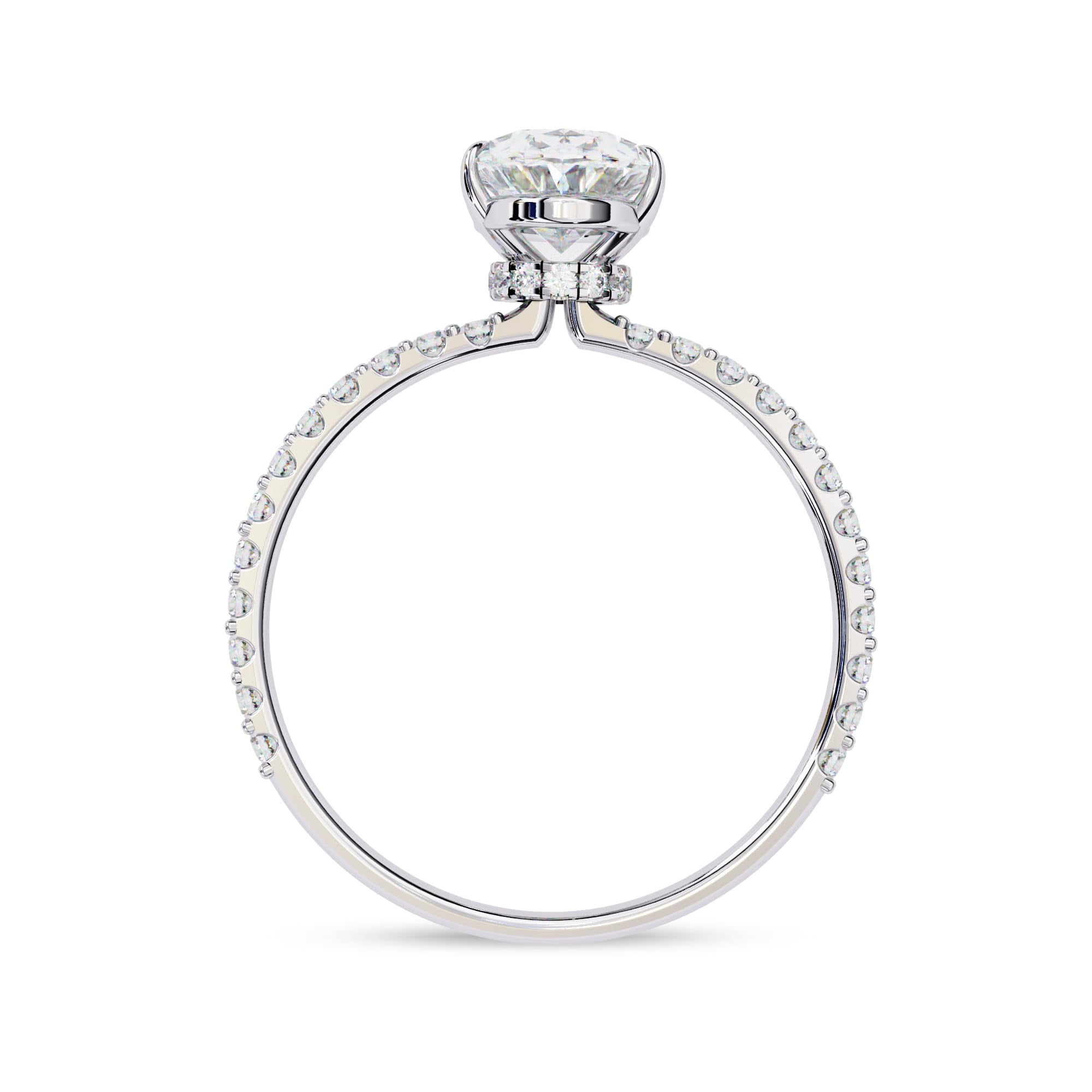 AFFY Hidden Halo Engagement Rings for Women Center 9x6mm Oval and Round Cut Lab Created Moissanite Solitaire Wedding Anniversary Ring in 10K Solid White Gold Size-7