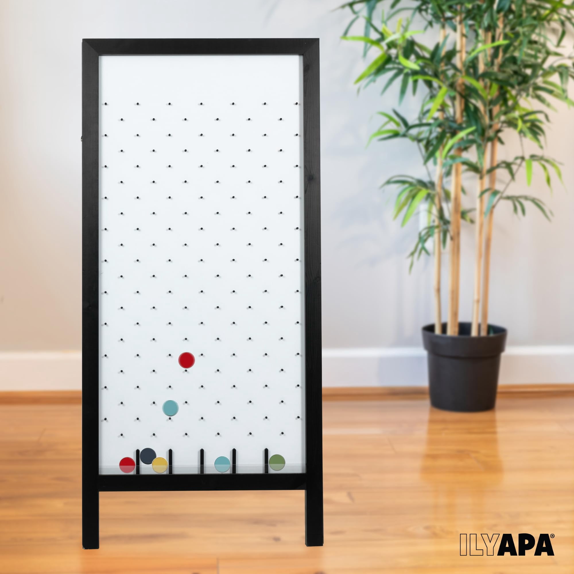 Ilyapa Extra Large Prize Drop Board Game - 28x57 Inch - Portable Game, Includes 20 Coin Discs, Double Sided Wooden A-Frame Whiteboard Sign, Eraser