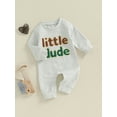 thumbnail image 4 of Elippeo Baby Boy Fall Romper Letter Embroidery Long Sleeve Crew Neck Full Length Jumpsuit, 4 of 8