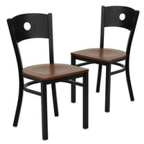Flash Furniture 2 Pk. HERCULES Series Black Circle Back Metal Restaurant Chair - Cherry Wood Seat