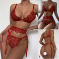 thumbnail image 4 of Gibobby Conjunto de lencería Sujetador + tangas Apelación Liga Ropa de dormir Anillo sexy Ropa interior de Nueva perspectiva Pijamas Lencería de Íntimos de flores(Vino, XXL), 4 of 5