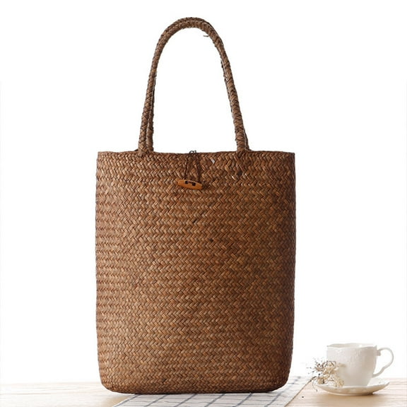 Masteelf Large Square Straw Weave Handbag Hand Carry Bag Summer Beach Tote for Women and Girls (Khaki)