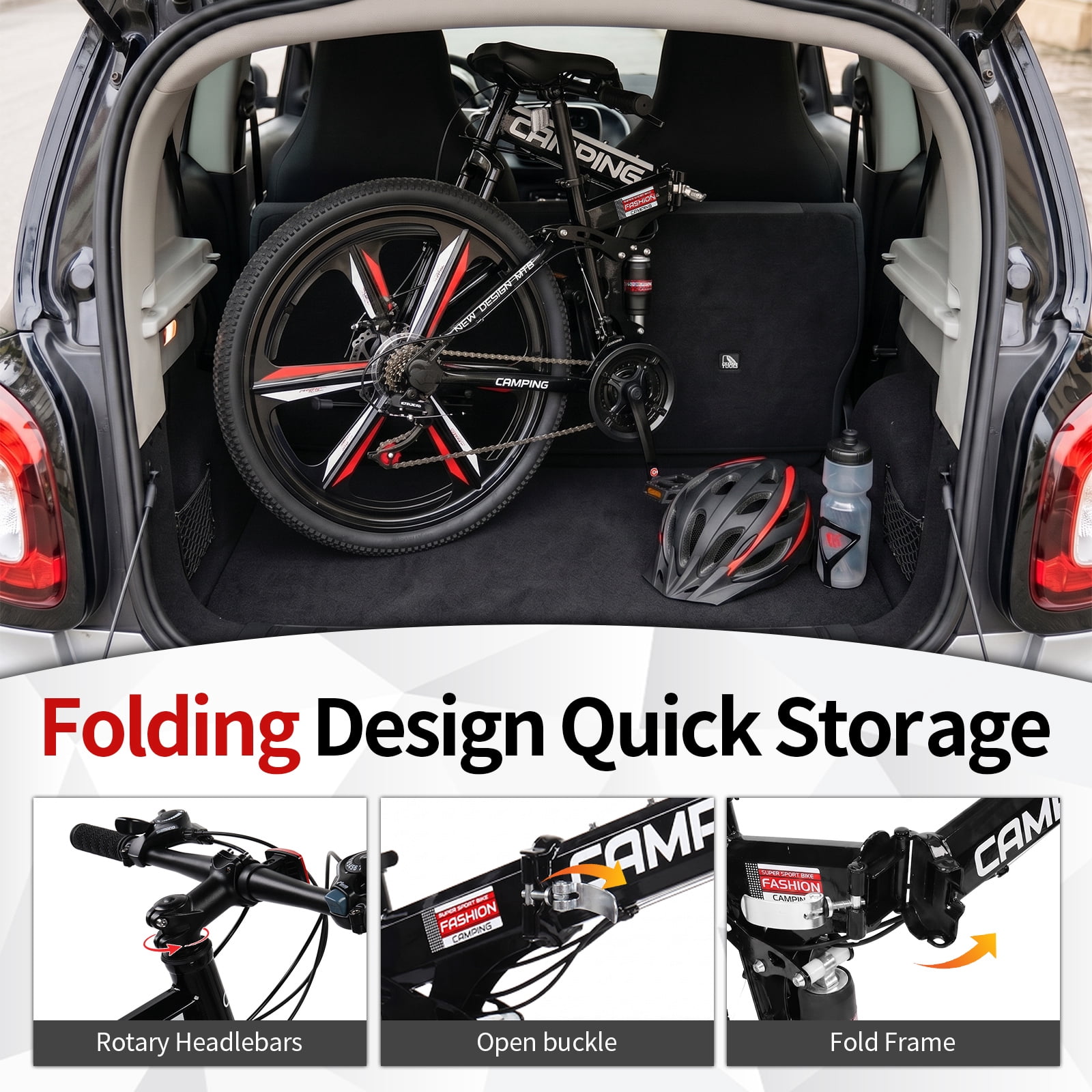 Zimtown 26" Folding Mountain Bike, Shimano 21 Speed MTB Bicycle for Adults, Black