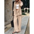 thumbnail image 4 of Women 2 Piece Outfits Casual Lounge Sets Long Sleeve Button Down Shirts and Wide Leg Pants Sets Khaki XL, 4 of 9