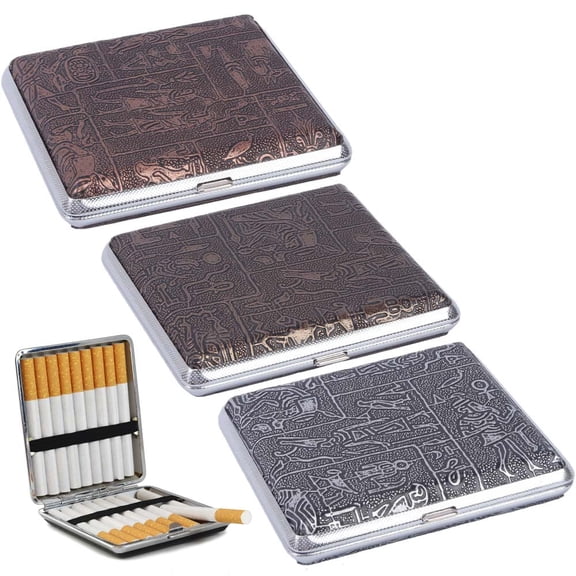 3 Pack Cigarette Cases, Metal Cigarette Box for 20 Cigarettes, Cigarette Case with Elastic Band for Men Women