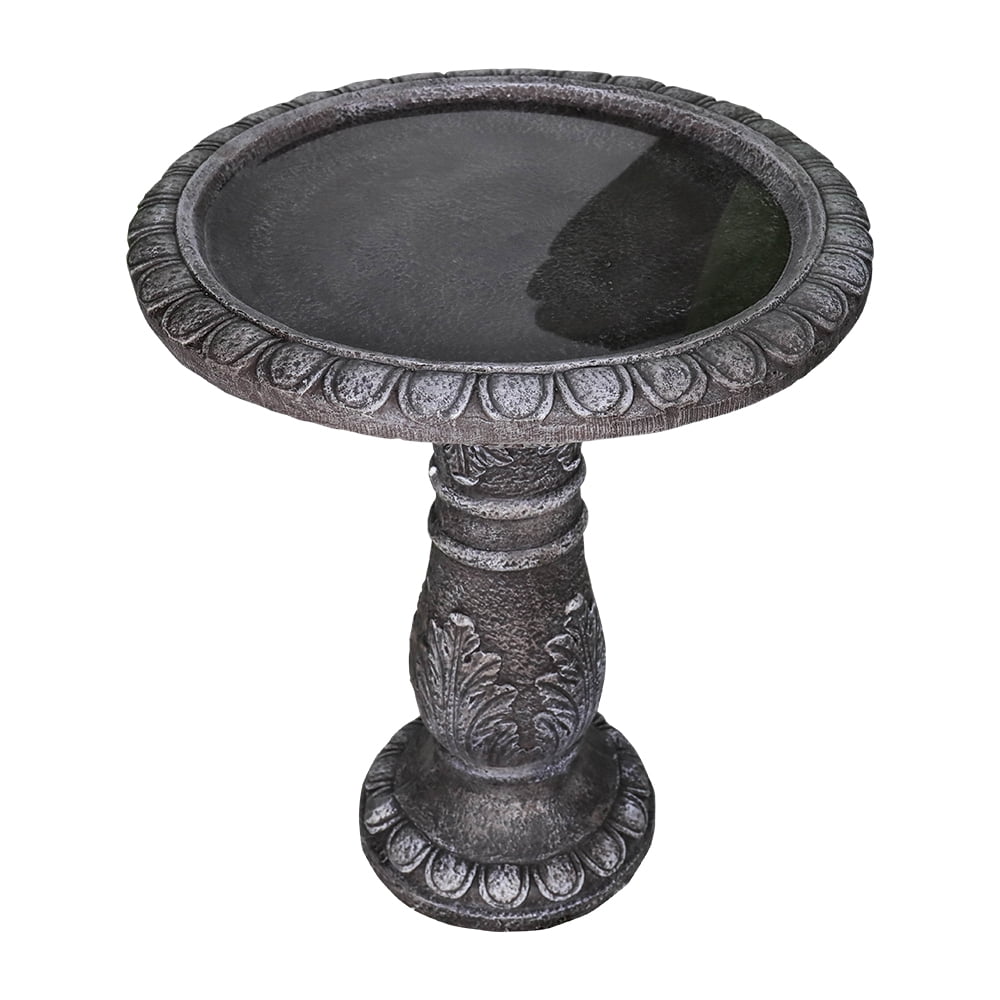 24.4 Inch Height Outdoor Bird Bath - Fibre Reinforced Concrete Large Bird Bath Stylish with Modern Pedestal for Garden, Patio, Lawn, Backyard
