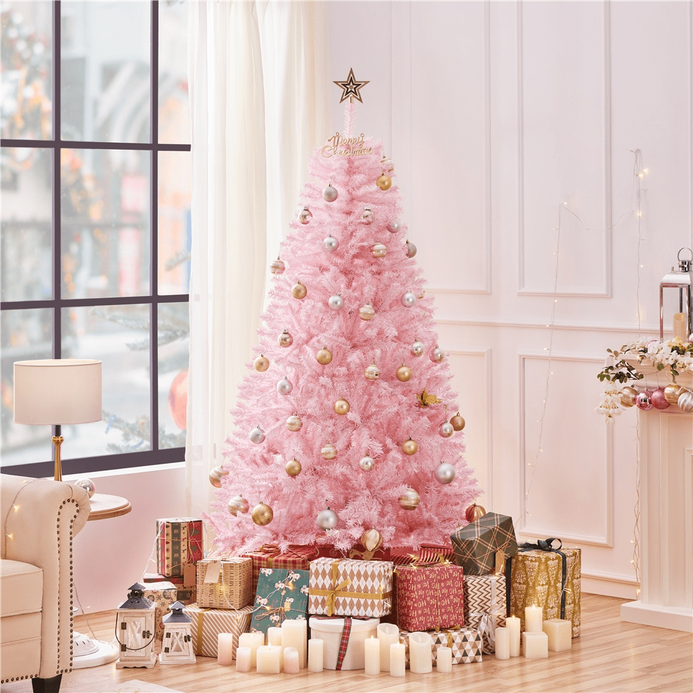 Renwick 6' Hinged Spruce Artificial Christmas Tree with Foldable Stand, Pink