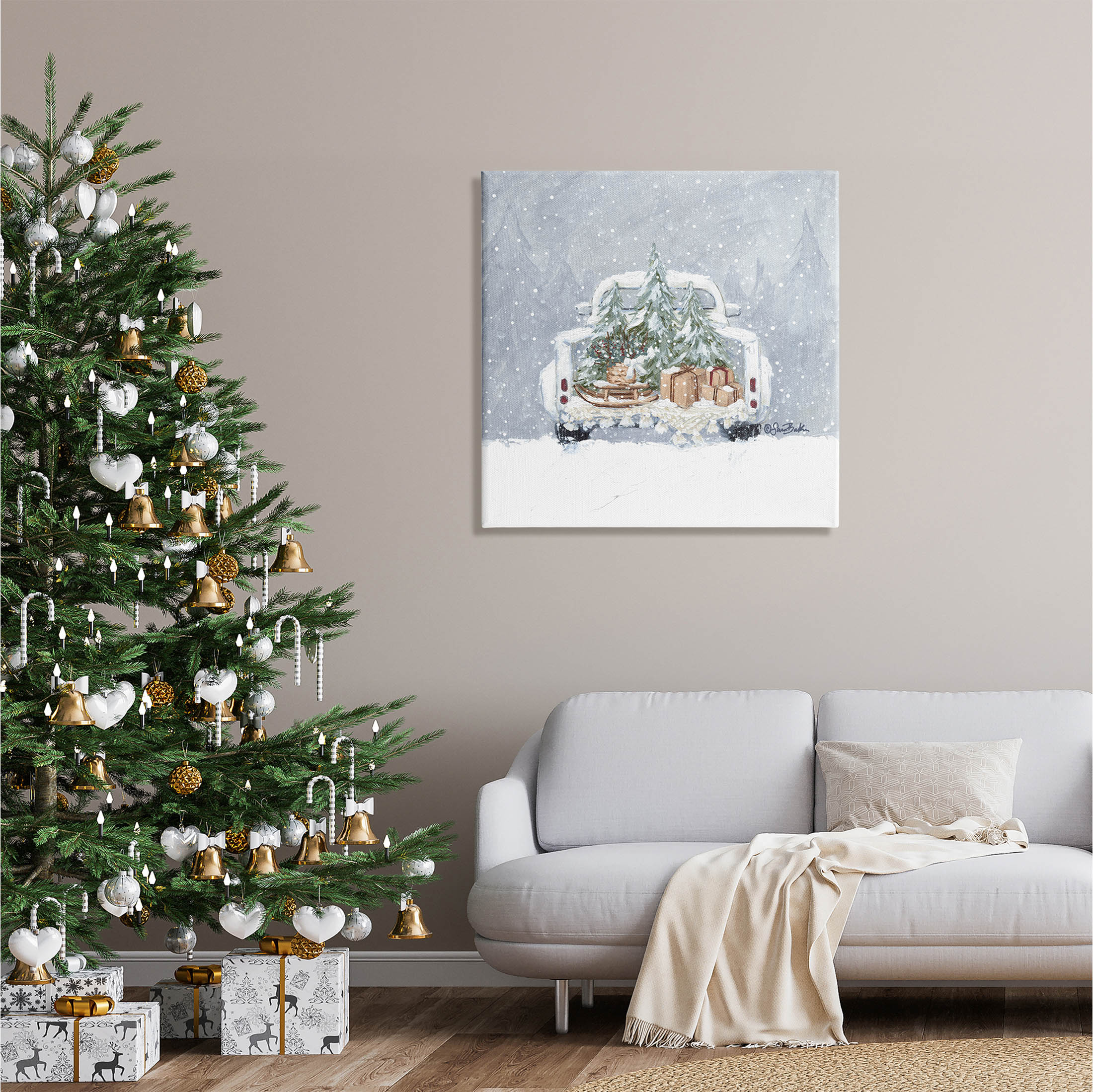 Winter Snow Holiday Gifts Holiday Painting Gallery Wrapped Canvas Print Wall Art