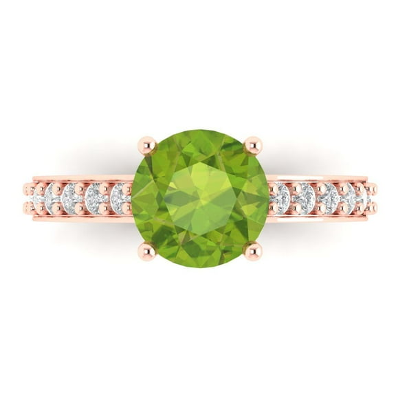 Clara Pucci 14K Rose Gold 2.3ct Peridot Solitaire with Accents Ring