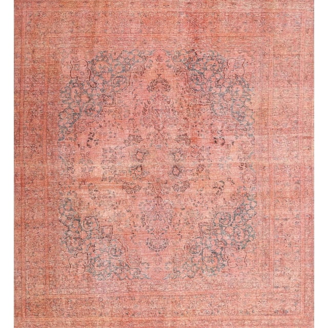 Ahgly Company Machine Washable Indoor Rectangle Traditional Light Salmon Rose Pink Area Rugs, 7' x 10'