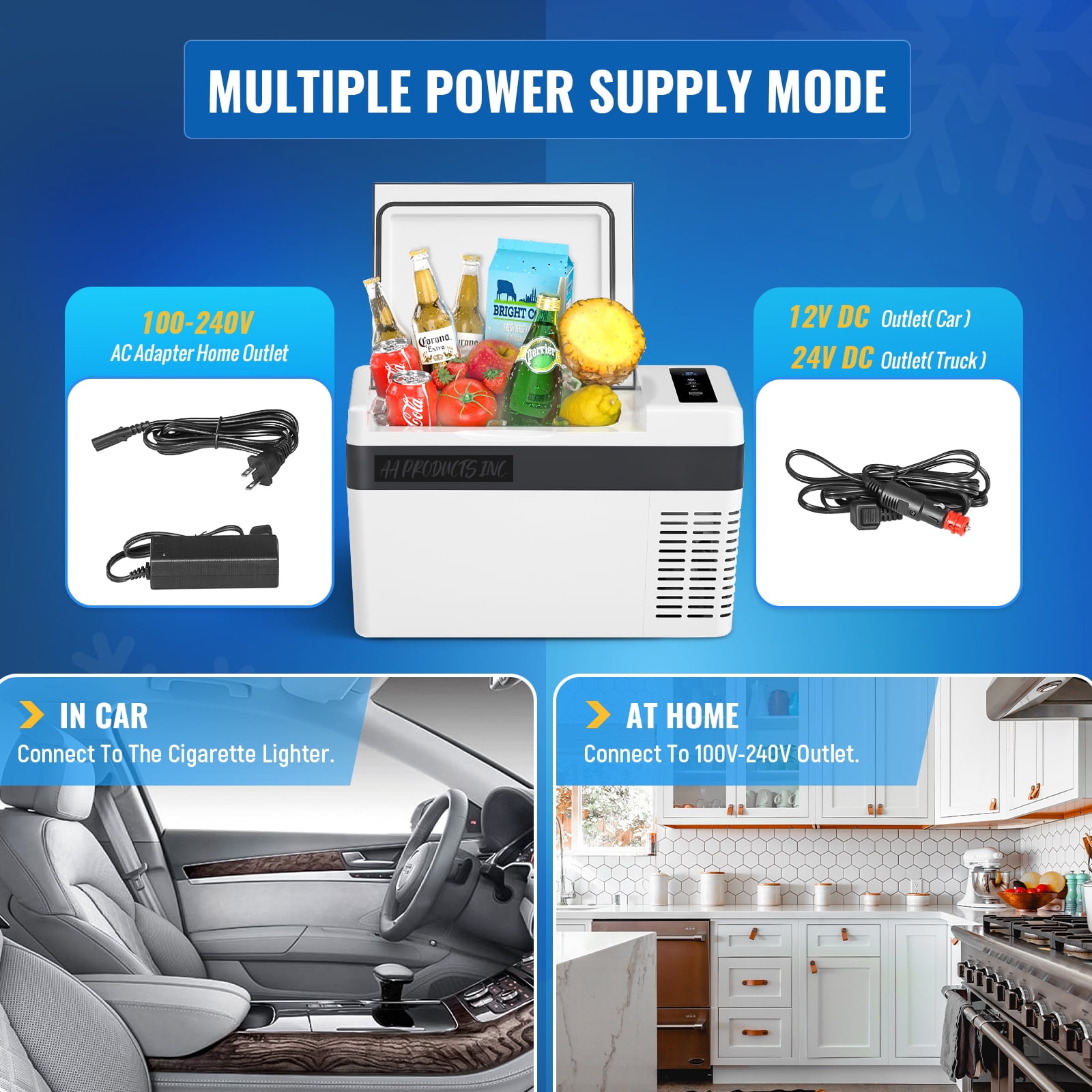 AA Products 12 Volt Car Refrigerator 26 Quart/25L, Portable Freezer Compressor Electric Cooler for Truck Car RV Home and Camping, 12/24V DC 110~240 Volt AC, -7.6℉~50℉ White