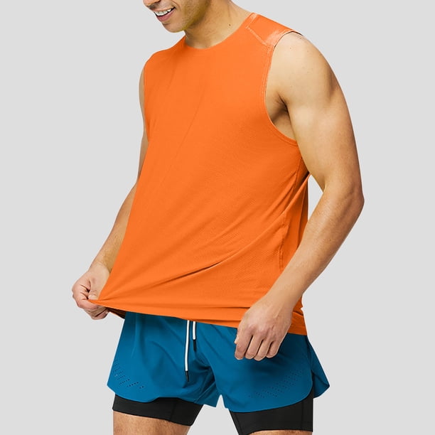 pstuiky Camisetas sin mangas para hombre, Camiseta deportiva de secado rápido de color liso con cuello redondo informal para hombre Camisas para hombres xl