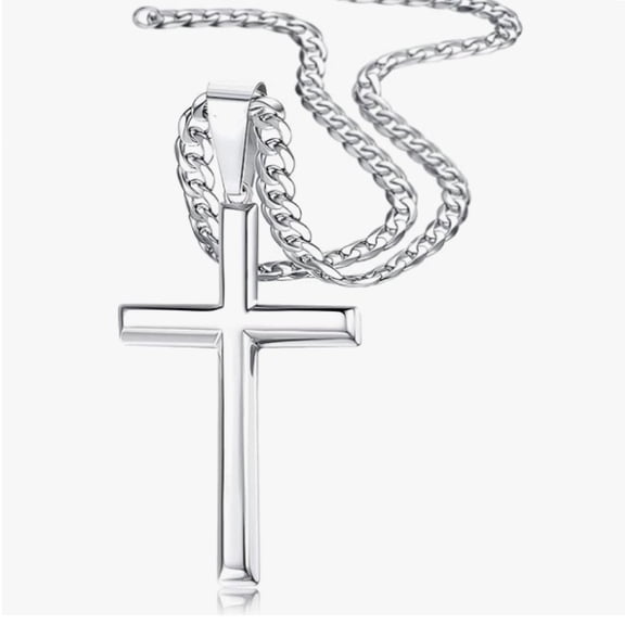 925 Sterling Silver Cross Necklace, 14K Gold Plated Sterling Silver Cross Pendant with Top Craftsmanship, 4mm Stainless Steel Cuban Chain Necklace for Men and Women, 16–26 Inch