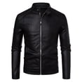 thumbnail image 4 of Men's stand-up collar PU leather jacket spring and autumn new jacket handsome motorcycle suit stand-up collar faux leather fashion slim jacket, 4 of 15