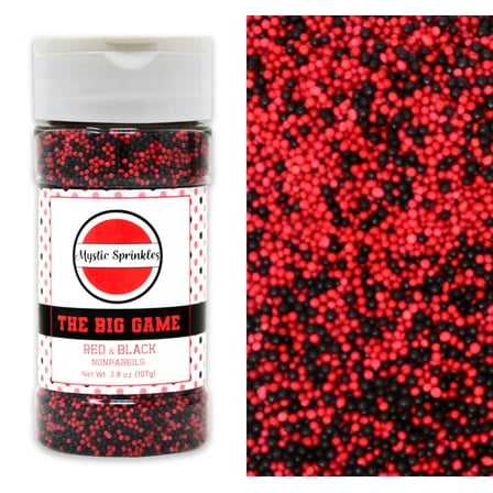 Mystic Sprinkles The Big Game: Red & Black Nonpareil Mix 3.8 oz Bottle