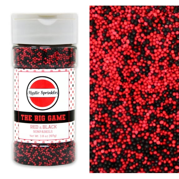 Mystic Sprinkles The Big Game: Red & Black Nonpareil Mix 3.8 oz Bottle