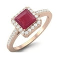 thumbnail image 2 of Mooneye 6MM Square Shape Ruby Halo Accent 925 Sterling Silver Rose Vermeil Women Wedding Ring, 2 of 3
