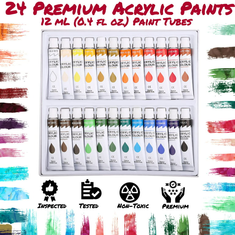 Painting Kit for Adults - 38 Piece Set Includes 24 Acrylic Paints, 3 Canvas, 6 Brushes, Wood Palette, Color Wheel, Spatula - Art Supplies for