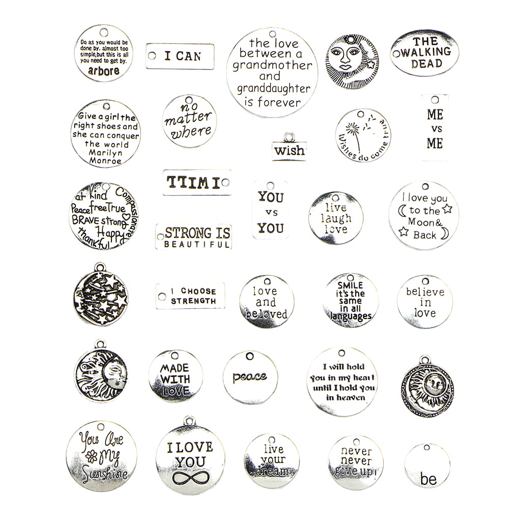 31Pcs Assorted Vintage Carved Inspirational Words Alloy Charms Pendants LOT 