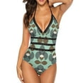 thumbnail image 2 of Bryluen Deep V-Neck Halter One-Piece Swimsuit Ladies Monokini Beach Bathing Suits Swimwear Retro Vintage Pattern Nature Flower, 2 of 5